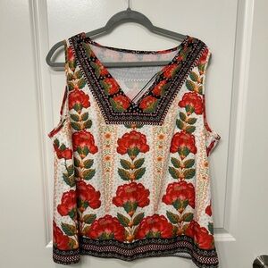 SHEIN Red Floral V-Neck Tank Top